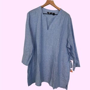 Lands End Women's Linen Split Neck Tunic Top Size XXL